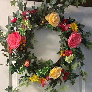 Floral Wreath with Pink and Yellow Flowers